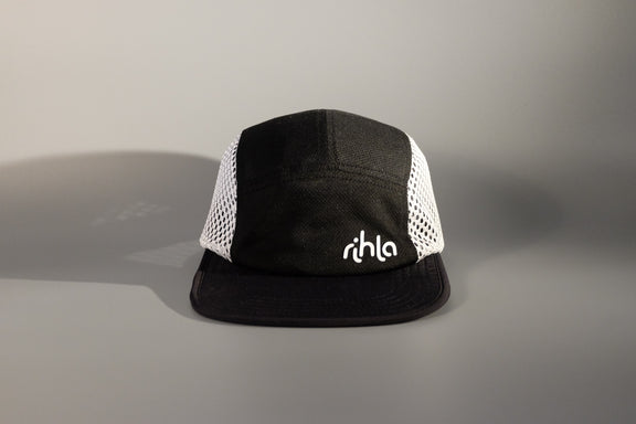 rihla black and white running cap - front of cap