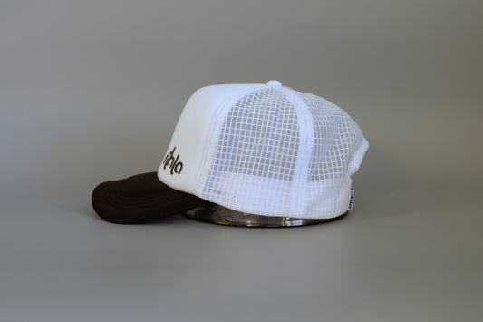 rihla white trucker running cap - side of cap